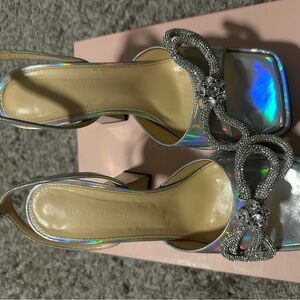 MACH & MACH Iridescent Silver Heels with Crystal Embellishment